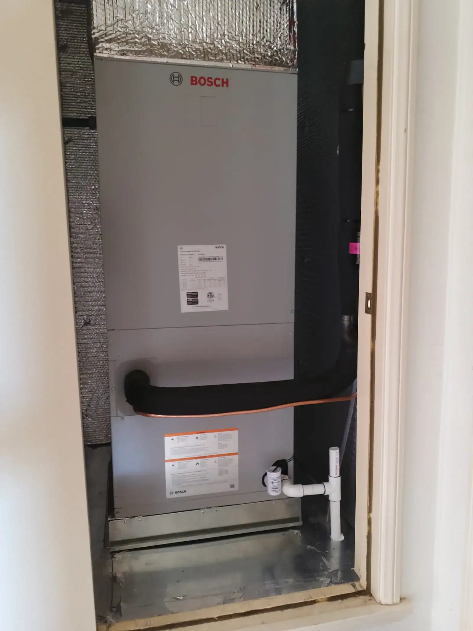 Bosch air handler installed in a closet